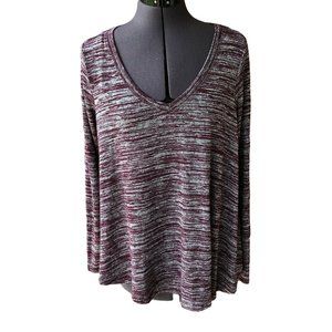 Aerie Women's Long-Sleeve Pullover Swing Top Marled Maroon V-Neck Size S